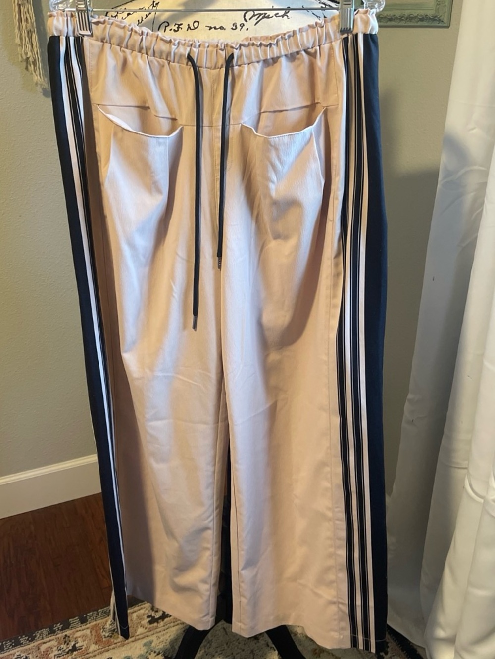 SHEIN Beige Track Pants with black Side Stripes